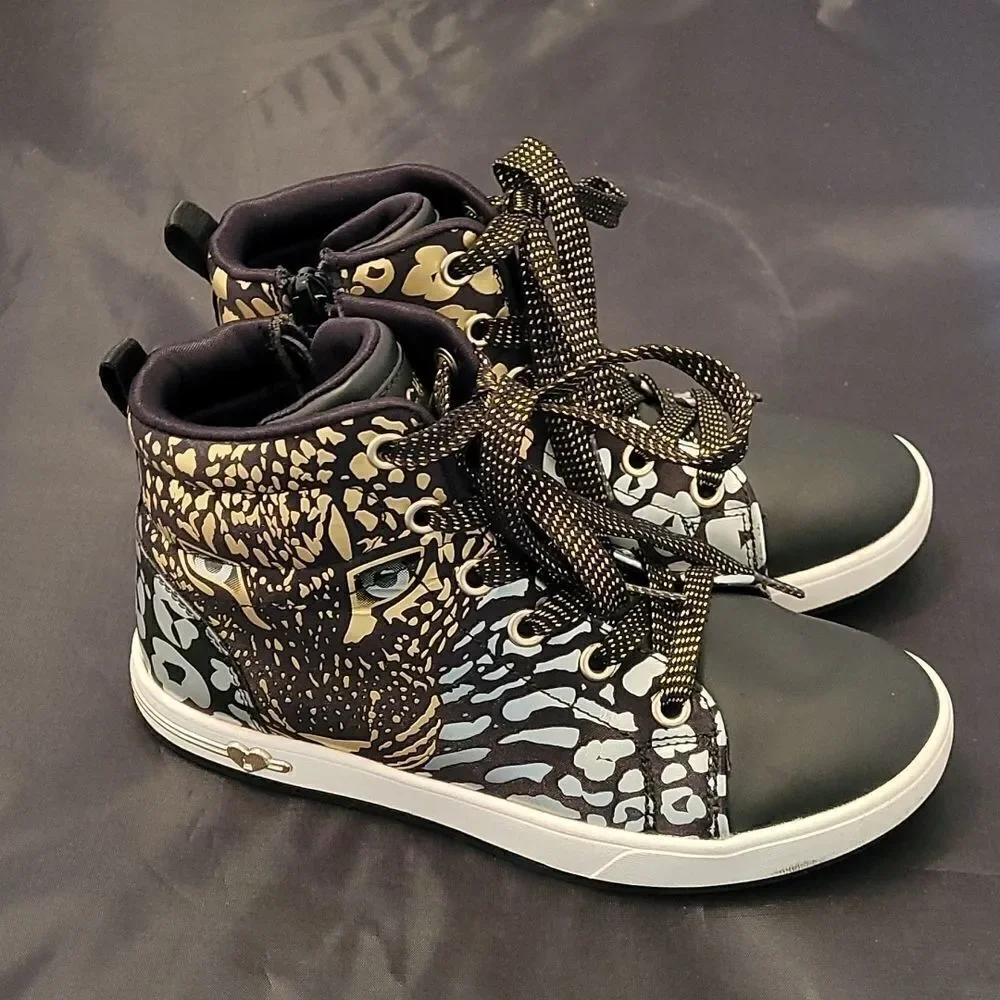 SKECHERS BLACK LEOPARD PRINT BLACK UNISEX-CHILD FASHION-HI